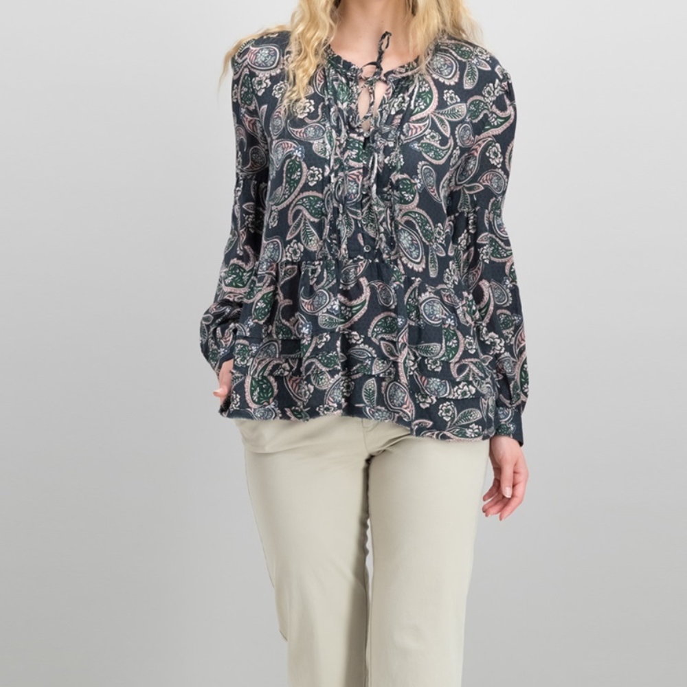 William Rast Atwood Pintuck Tie Neck Top